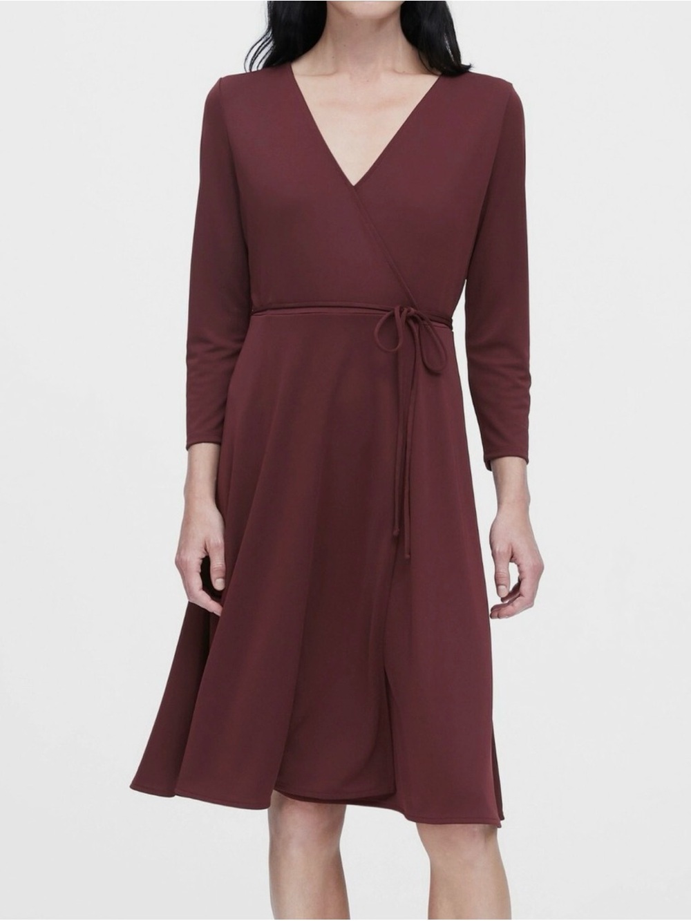 Banana Republic Wrinkle Resistant True Wrap Midi Dress Burgundy M